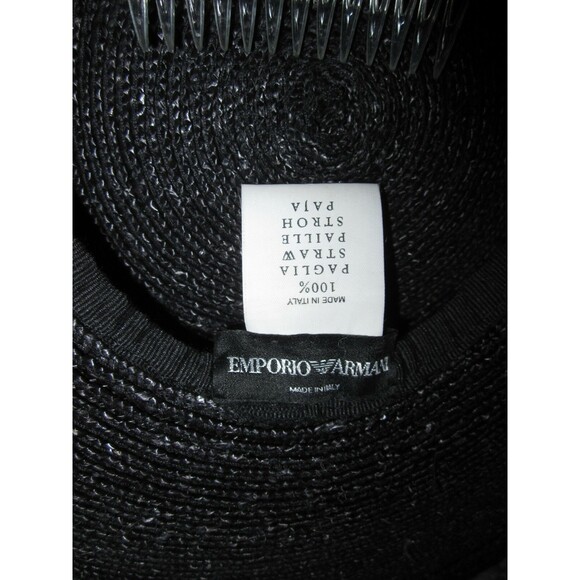 Emporio Armani black straw wide brimmed ladies\' formal sun hat w attached comb main image 5